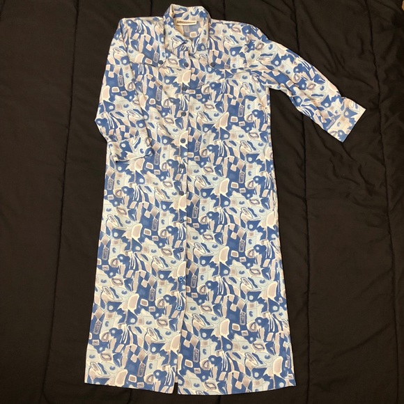 Vintage Florentine blue abstract button up dress - Picture 2 of 10